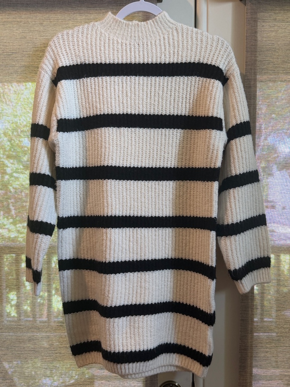 Express Cream and Black Striped Cowlneck Sweater